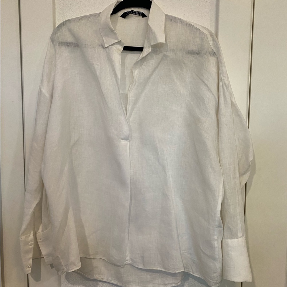 Zara White Linen Button-Up